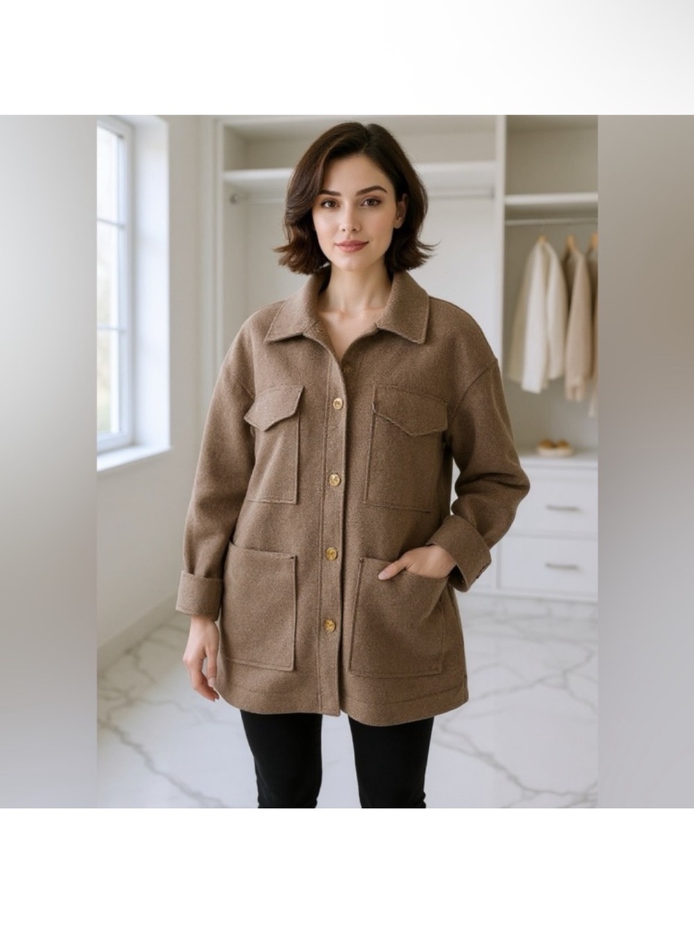 Banana Republic Ladies' Structured 4 Pocket Button Shacket, Brown, Medium NEW